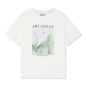 LILY2023秋新款女装洋气拼接光泽感舒适全棉休闲通勤圆领短袖T恤