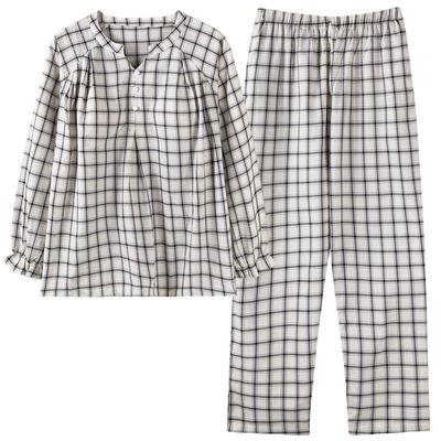 圆人睡衣女梭织纯棉带胸垫春秋款