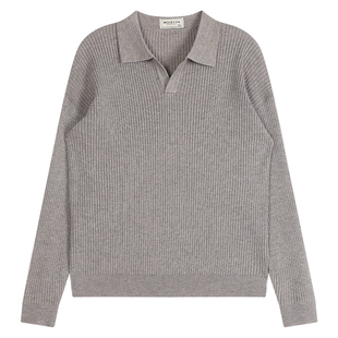 MCCEVTG老钱休闲V领羊毛混纺毛衣男士加厚长袖商务通勤翻领针织衫