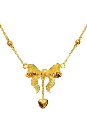 在逃公主蝴蝶结项链 女纯银镀18K黄金色爱心流苏锁骨链轻奢设计潮