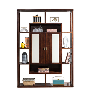 瑞银新中式博古架置物架全实木多宝阁展示柜办公室简易书柜茶具架