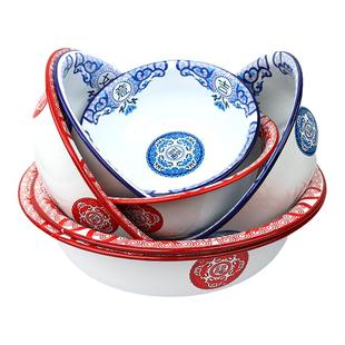 老式搪瓷盆加厚怀旧红色吉祥如意珐琅小盆汤盆大号脸盆家用洗菜盆