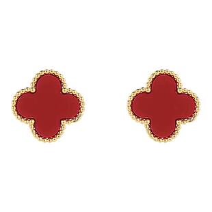 安可拉红色四叶草耳夹女轻奢高级无耳洞耳环时尚简约气质过年耳饰