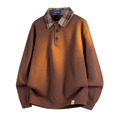 马克华菲假两件针织衫男长袖POLO领毛衣2025秋冬保暖男士打底上衣