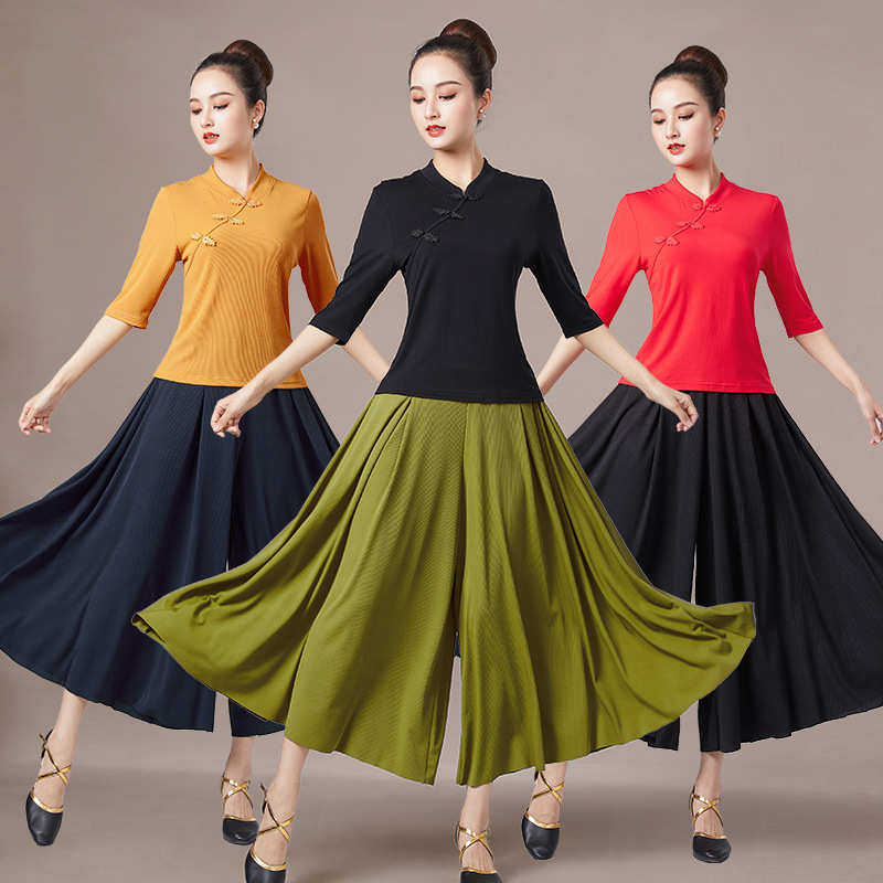 广场舞服装新款套装女跳舞衣冰丝形体服上衣舞蹈服春夏长裙表演服