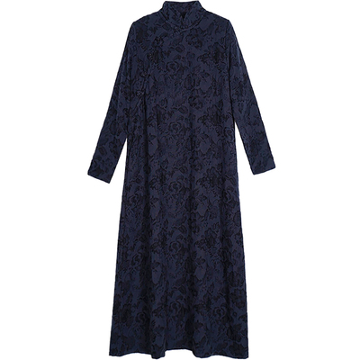 民族风棉麻提花袍子连衣裙复古