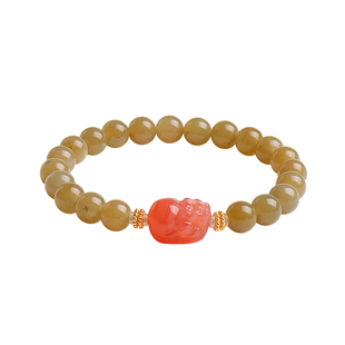 印象眸和田玉手串男女款糖玉圆珠温润单圈玛瑙貔貅手链新年礼物