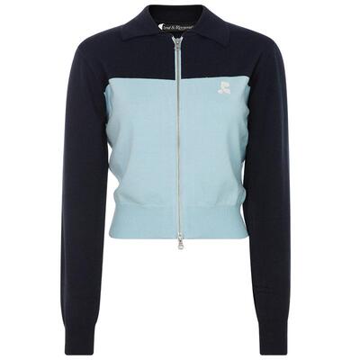 简约休闲拼色长袖拉链开衫上衣