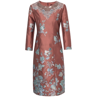 马天奴女装秋冬秋冬紫色提花连衣裙气质漂亮裙子钉珠婚庆时尚