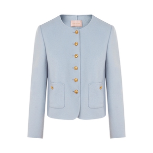 朗姿/LIME莱茵羊绒羊毛双面呢短大衣简约圆领小香风配金色扣新款