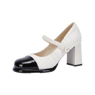 达芙妮玛丽珍女鞋2026新款小皮鞋法式小香风单鞋子女款粗跟高跟鞋