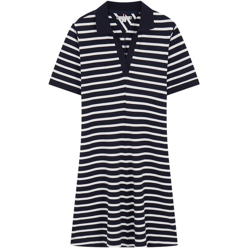 Tommy女装条纹V领针织POLO裙