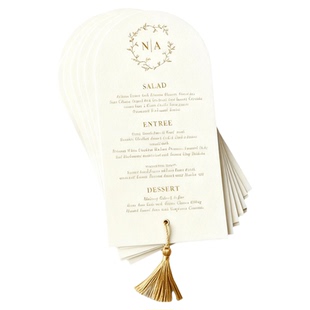订婚结婚餐盘卡席位卡定制简约INS风创意半圆形流苏答谢卡Menu