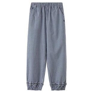 eland kids衣恋童装女童裤子26年夏新品刺绣休闲裤甜美格纹束脚裤