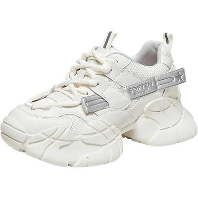 百思图春季白色增高老爹鞋