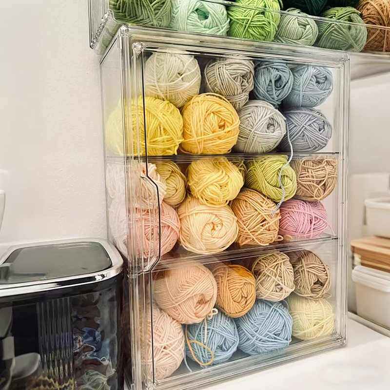 毛线收纳盒防尘透明手工线整理盒抽屉式化妆品针线杂物收纳置物柜