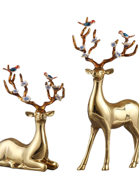 新中式纯铜鹿开业送礼高档摆件