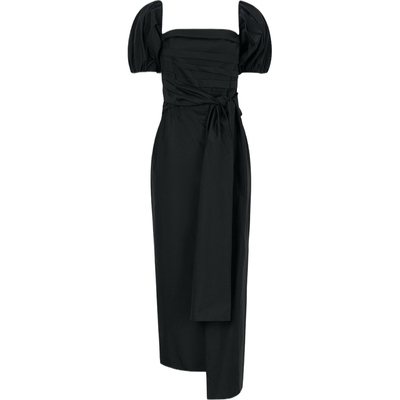 BERNADETTE夏女系带棉质混纺方领法式连衣裙小黑裙