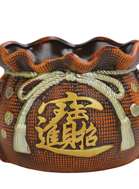 陶土金色纹理招财福袋花盆