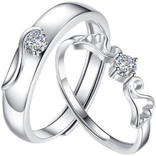 情侣戒指纯银男女一对天使之翼韩版开口对戒情人节新年礼物送女友
