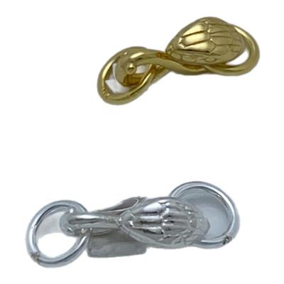 S925纯银镀金蛇头带双环珍珠扣子配件diy手工串珠项链手链连接扣