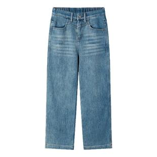 宛宛大码女装高腰烟管直筒裤胖mm冬季阔腿休闲宽松加绒加厚牛仔裤