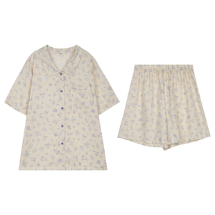 ALIN大码家居2026新款胖mm可爱睡衣女夏纯棉200斤薄款家居服套装