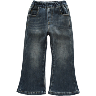 洋气童装2026秋冬款儿童女童加绒牛仔裤宝宝中大童高弹瘦版喇叭裤