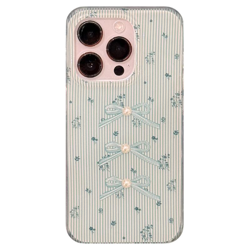 由里公园ins夏日清新薄荷绿珍珠蝴蝶结15适用16pro苹果16ProMax手机壳iPhone16全包14新款14Promax保护套13韩