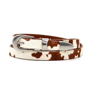 clean fit复古纯手工真马毛头层牛皮做旧镀银扣皮带腰带男女同款