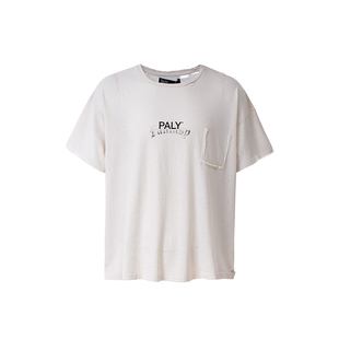 PALY HOLLYWOOD 26新品字母印花水洗做旧破坏纯棉薄boxy宽松短袖