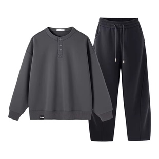 it izzue亨利领卫衣套装弯刀裤男女款2026春季新款今年流行两件套