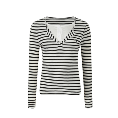 KSXN条纹假两件长袖T恤