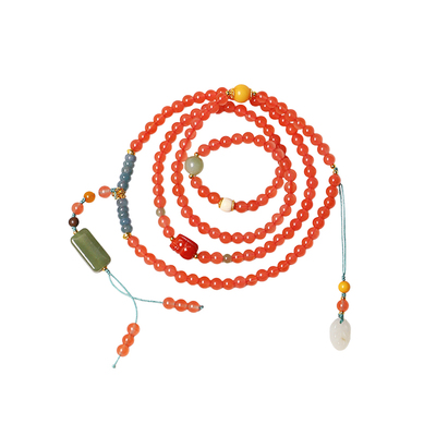 天然川料南红玛瑙樱桃红原创搭配款多圈手链项链 女款毛衣链饰品