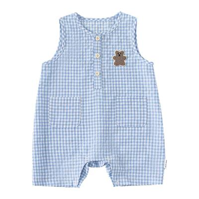 贝贝城格纹贴布绣无袖爬服