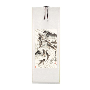 名家字画陈葆棣鱼跃龙门已裱卷轴挂画客厅玄关装饰画寓意好的壁画