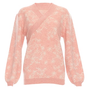 花木深套头针织衫女秋冬新款羊毛衫V领毛衣内搭上衣新中式打底衫