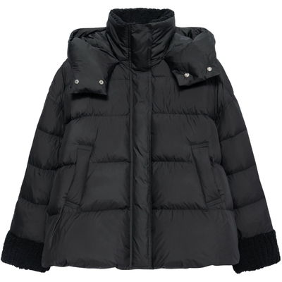 Juicy Couture橘滋羽绒服90白鸭绒连帽黑色外套上衣女