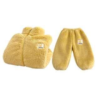 儿童泡芙绒家居服套装男女童加绒加厚保暖睡衣套装双面毛绒两件套