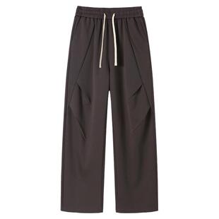 From Mars 时间交替 美式纯色褶皱抽绳直筒阔腿宽松卫裤情侣裤子