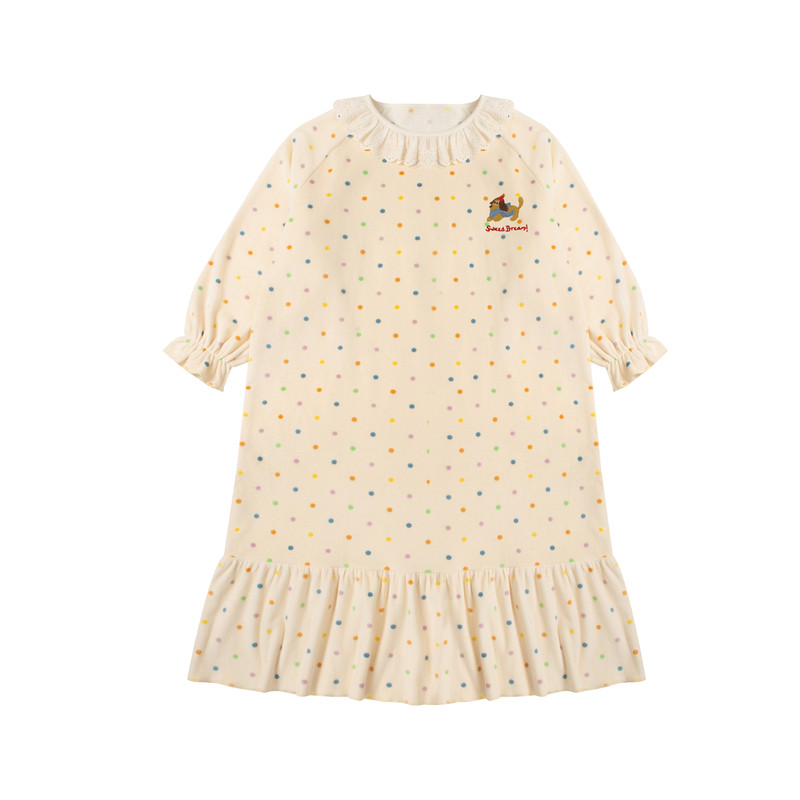 女童秋冬海岛绒绒睡裙儿童加绒保暖家居服中大童休闲2025冬季套装