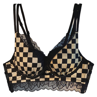 内衣女情调格子小胸聚拢显大文胸套装加厚平胸胸罩性感美背收副乳