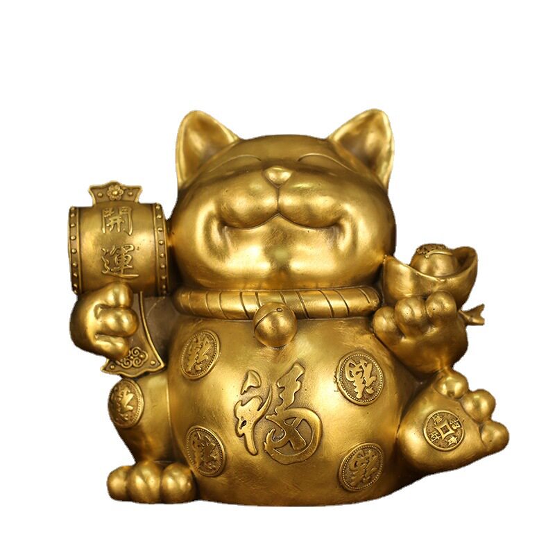 纯黄铜招财猫摆件客厅玄关店铺收银台前台装饰开业礼品开运存钱罐