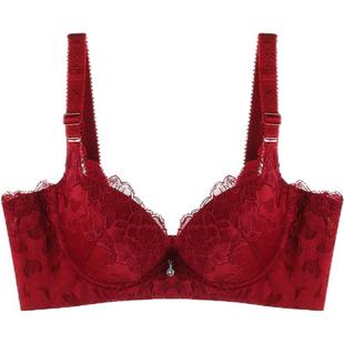 马年本命年红色结婚调整内衣女文胸加厚聚拢小胸性感侧收副乳胸罩