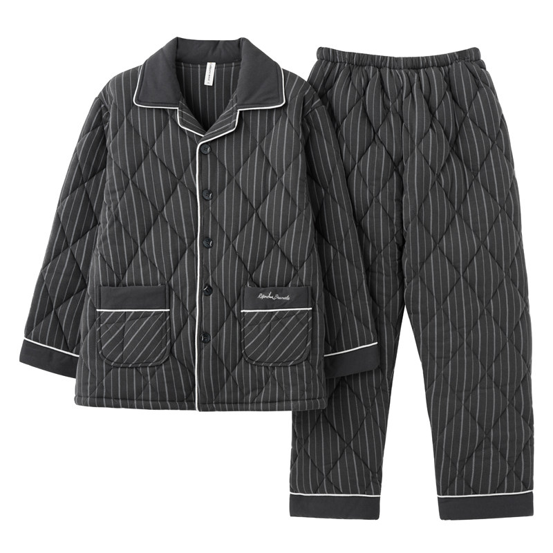 抗静电里外100纯棉夹棉男睡衣保暖加厚冬款棉袄全棉家居服套装4XL