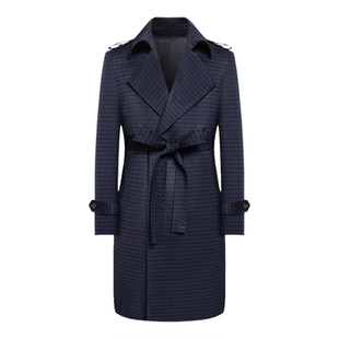 本派羊毛大衣2026早春新款男士英伦风腰带长款羊毛外套战壕风衣潮