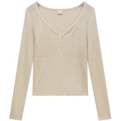 OCHIRLY欧时力V领提花针织毛衣