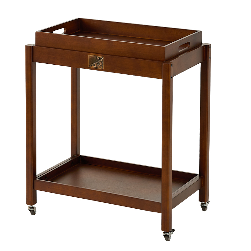 客厅家用中古风小推车实木餐边零食置物架可移动茶台茶几沙发边几