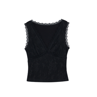 pusumede 魅惑天使 纯欲风V领蕾丝背心女夏性感辣妹无袖吊带上衣