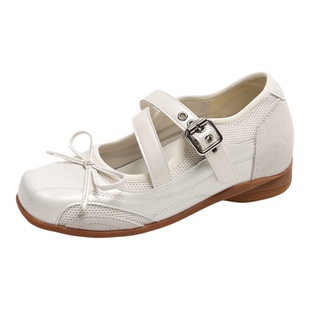 内增高玛丽珍小皮鞋女2026春季新款芭蕾舞白色厚底运动蝴蝶结单鞋